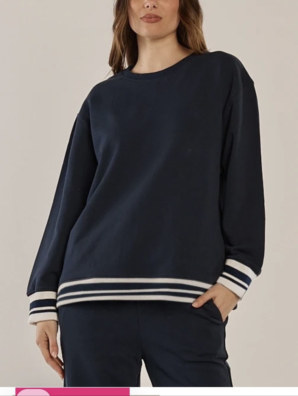 J.Jill Navy Striped Trim Sweatshirt Sz.M NWT